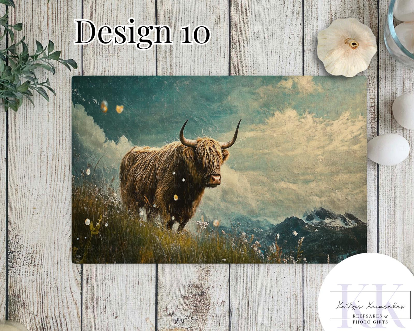 Textured Effect Highland Cow Glass Chopping Board - Kitchen Counter Saver - Work Top Saver - Country Decor - Kitchen Decor - New Home Gift