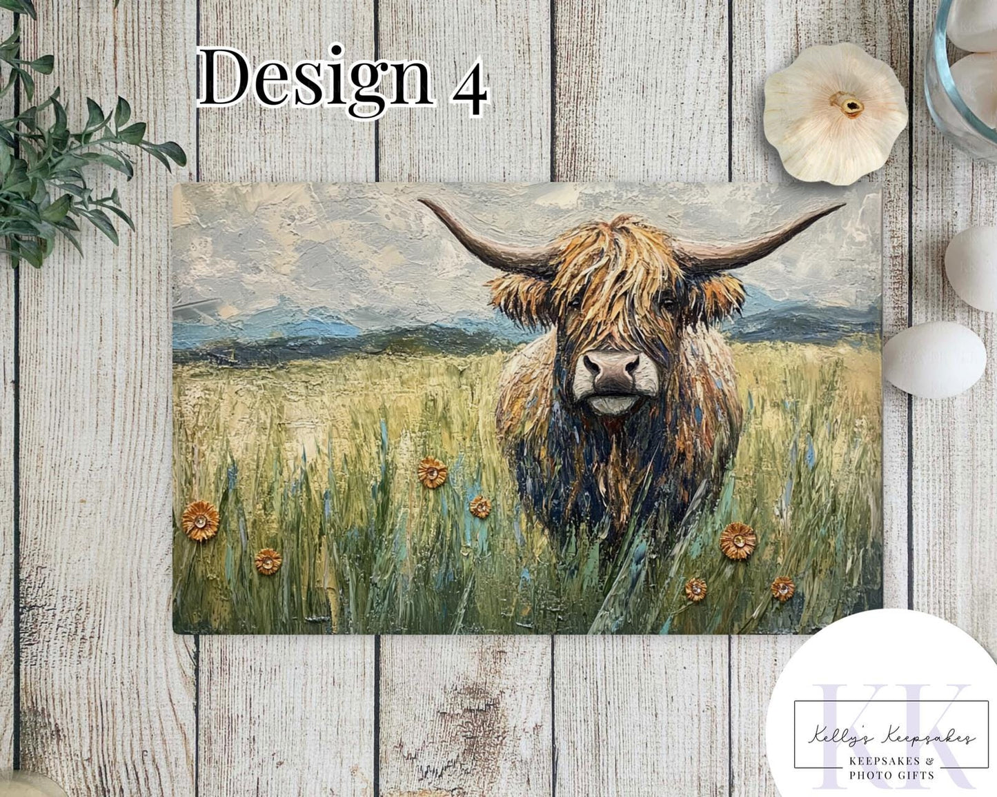 Textured Effect Highland Cow Glass Chopping Board - Kitchen Counter Saver - Work Top Saver - Country Decor - Kitchen Decor - New Home Gift