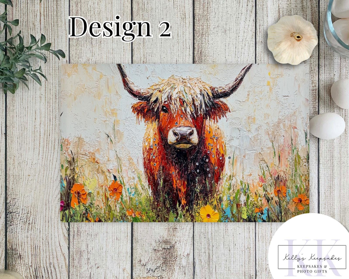 Textured Effect Highland Cow Glass Chopping Board - Kitchen Counter Saver - Work Top Saver - Country Decor - Kitchen Decor - New Home Gift