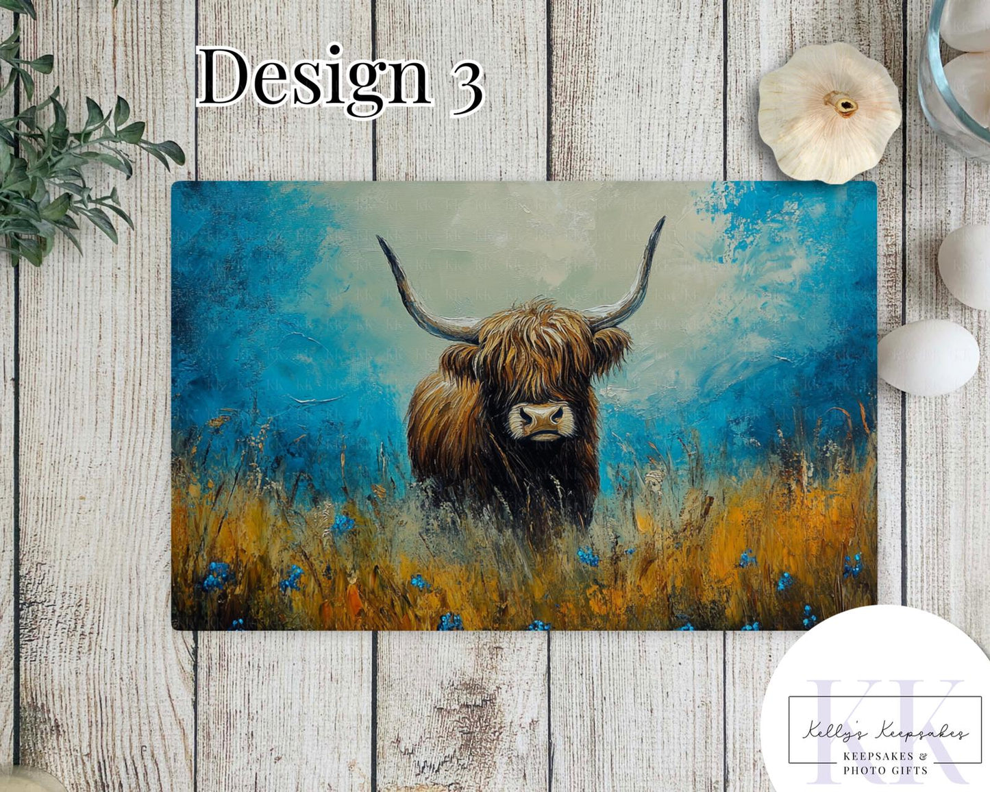 Textured Effect Highland Cow Glass Chopping Board - Kitchen Counter Saver - Work Top Saver - Country Decor - Kitchen Decor - New Home Gift