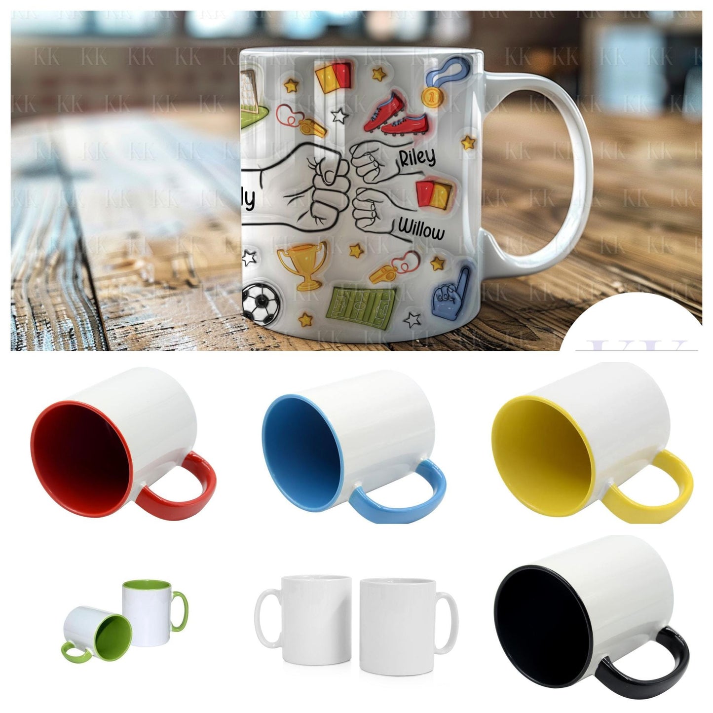 Personalised Football Dad Fist Bump Mug - Fathers Day - Dad & Children - Daddy - Gift for him - upto 6 hands - football lover