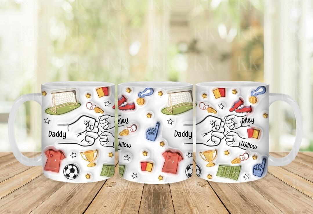 Personalised Football Dad Fist Bump Mug - Fathers Day - Dad & Children - Daddy - Gift for him - upto 6 hands - football lover