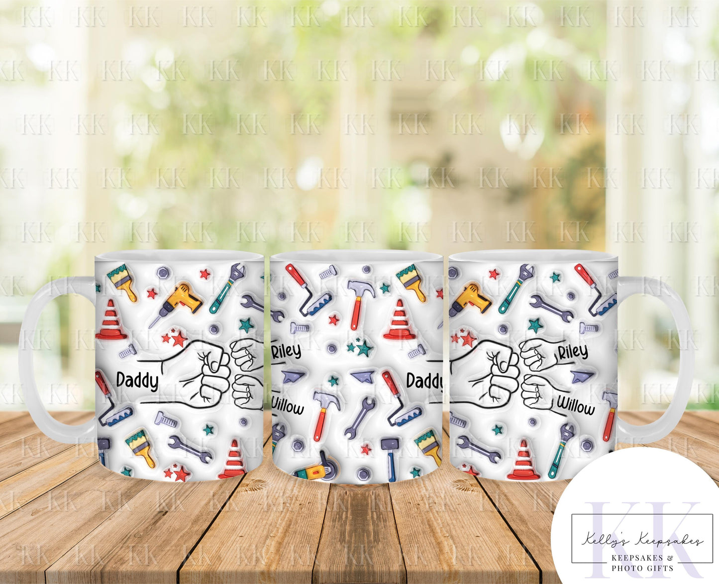 Personalised Tool Fist Bump Dad Mug - Fathers Day - Dad - Step Dad - Gift for him - upto 6 hands - Handy Man - Worker