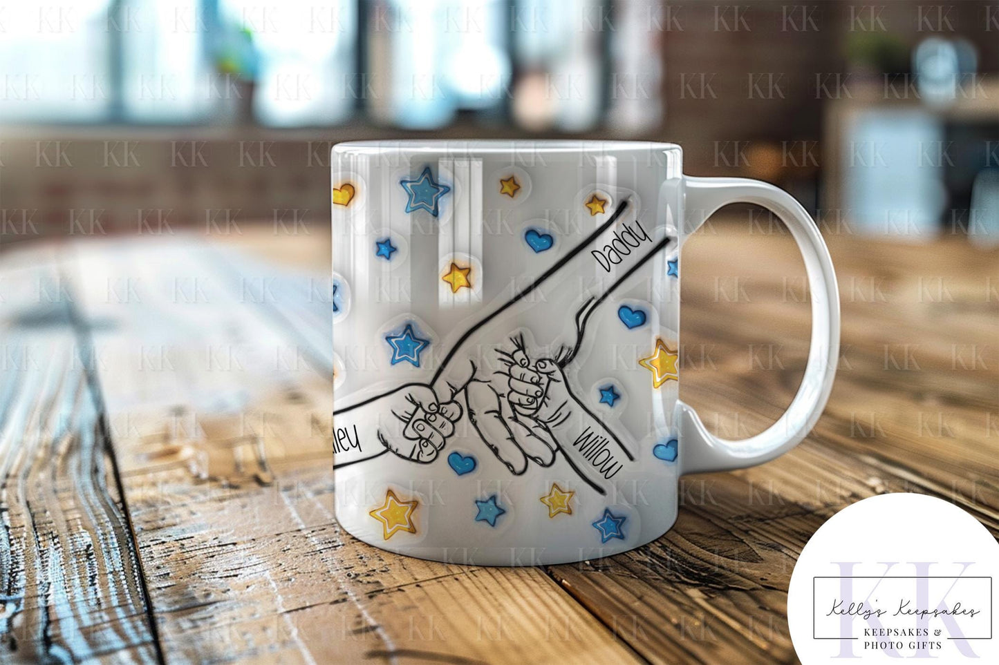 Personalised Cute Star Dad Holding Hands Mug - Fathers Day - Dad & Children - Daddy - Gift for him - upto 6 hands
