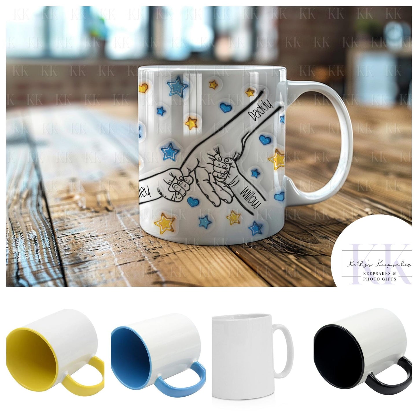Personalised Cute Star Dad Holding Hands Mug - Fathers Day - Dad & Children - Daddy - Gift for him - upto 6 hands