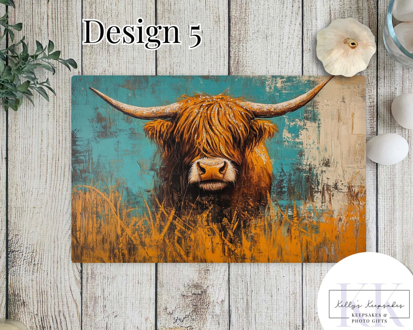Textured Effect Highland Cow Glass Chopping Board - Kitchen Counter Saver - Work Top Saver - Country Decor - Kitchen Decor - New Home Gift