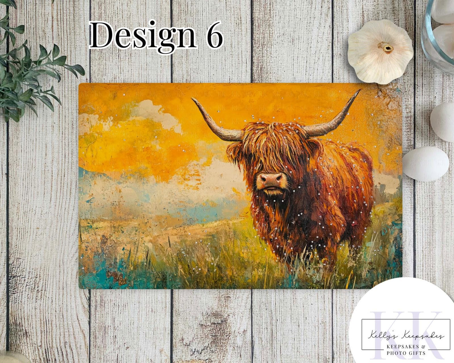 Textured Effect Highland Cow Glass Chopping Board - Kitchen Counter Saver - Work Top Saver - Country Decor - Kitchen Decor - New Home Gift