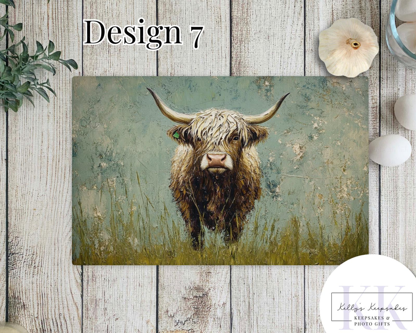 Textured Effect Highland Cow Glass Chopping Board - Kitchen Counter Saver - Work Top Saver - Country Decor - Kitchen Decor - New Home Gift