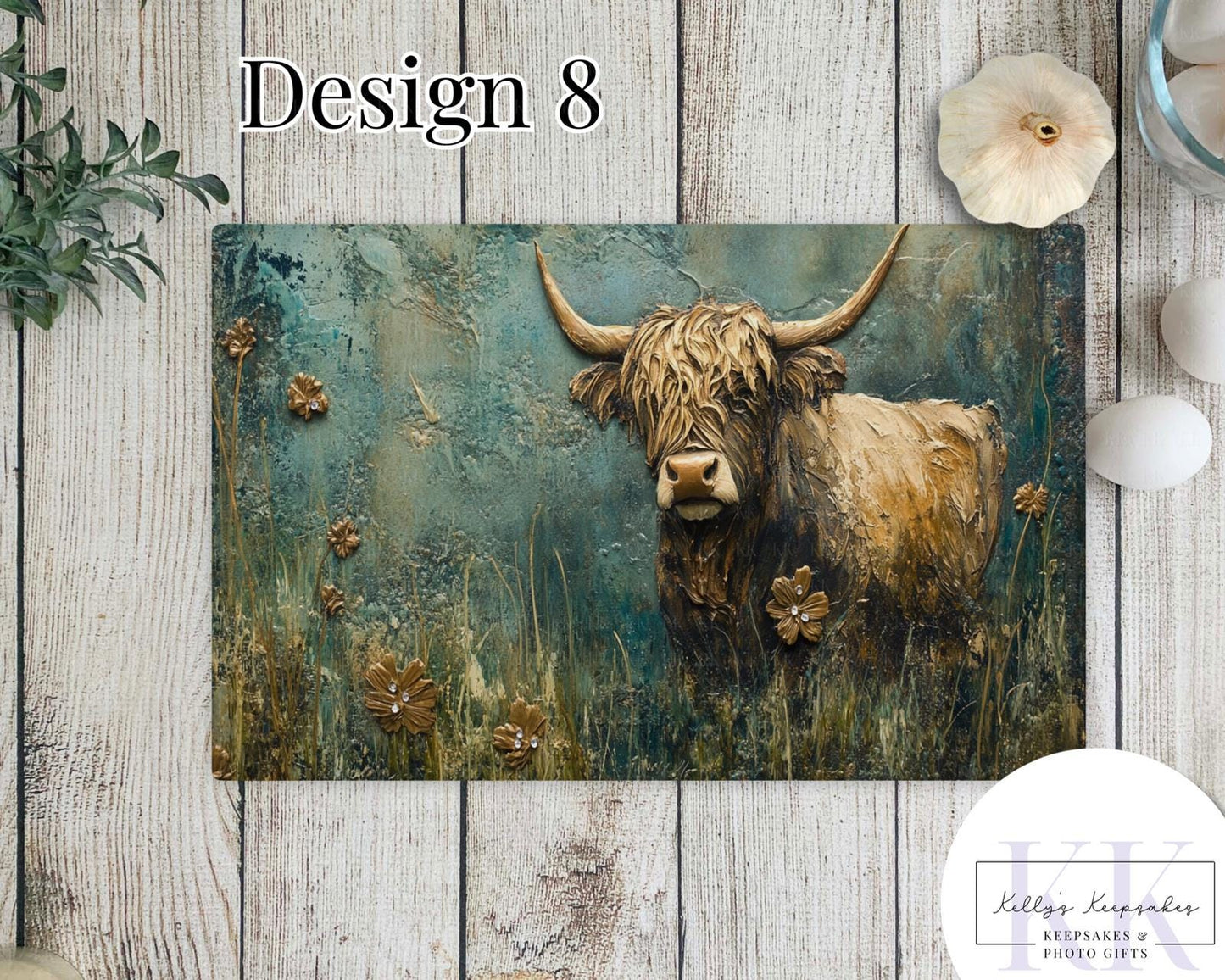 Textured Effect Highland Cow Glass Chopping Board - Kitchen Counter Saver - Work Top Saver - Country Decor - Kitchen Decor - New Home Gift