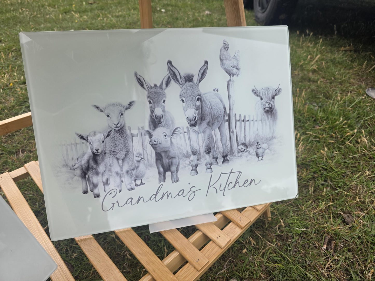 Sketchy Farmyard Animals Glass Chopping Board - Kitchen Counter Saver - Work Top Saver - Kitchen Decor - New Home Gift -Can be personalised