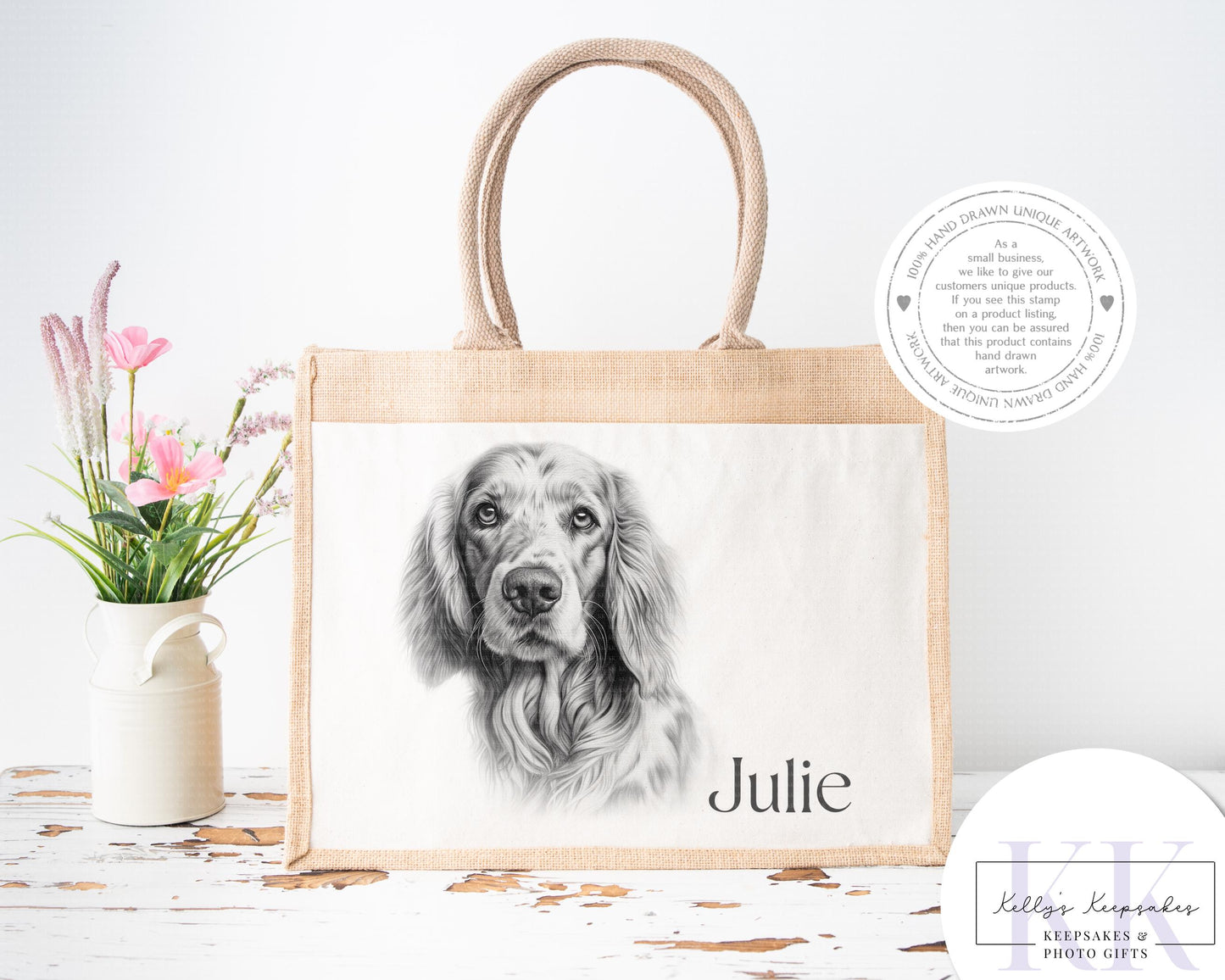 Personalised Sketchy English Setter - Cushion - Mug - Travel Mug - Shopping Bag - Hot Water Bottle - Various Items - Personalised Gifts