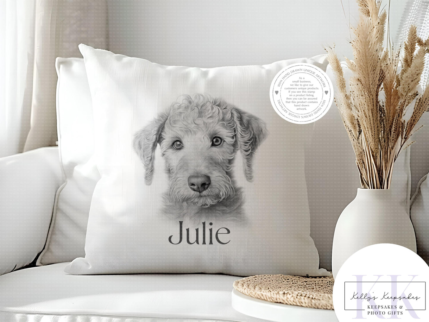 Personalised Sketchy Bedlington Terrier - Cushion - Mug - Travel Mug - Shopping Bag - Hot Water Bottle - Various Items - Personalised Gifts