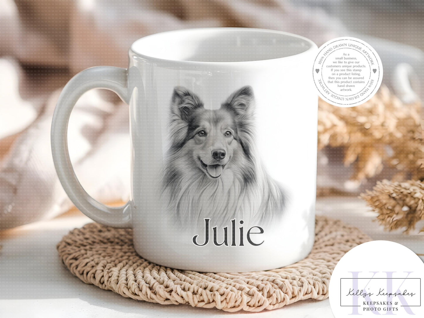 Personalised Sketchy Sheltie Dog - Cushion - Mug - Travel Mug - Shopping Bag - Hot Water Bottle - Various Items - Personalised Gifts