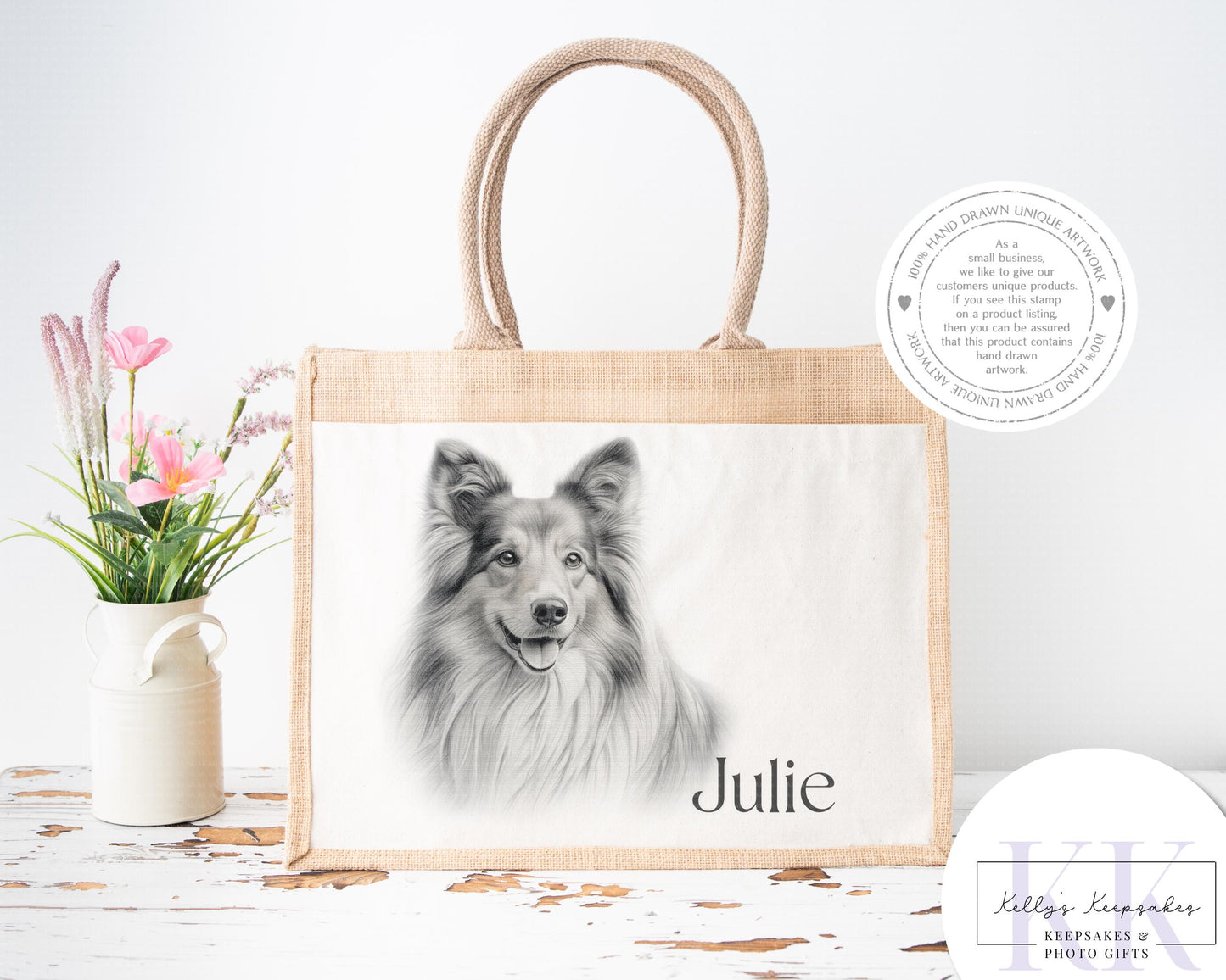 Personalised Sketchy Sheltie Dog - Cushion - Mug - Travel Mug - Shopping Bag - Hot Water Bottle - Various Items - Personalised Gifts