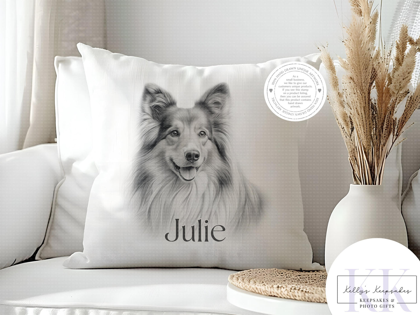 Personalised Sketchy Sheltie Dog - Cushion - Mug - Travel Mug - Shopping Bag - Hot Water Bottle - Various Items - Personalised Gifts