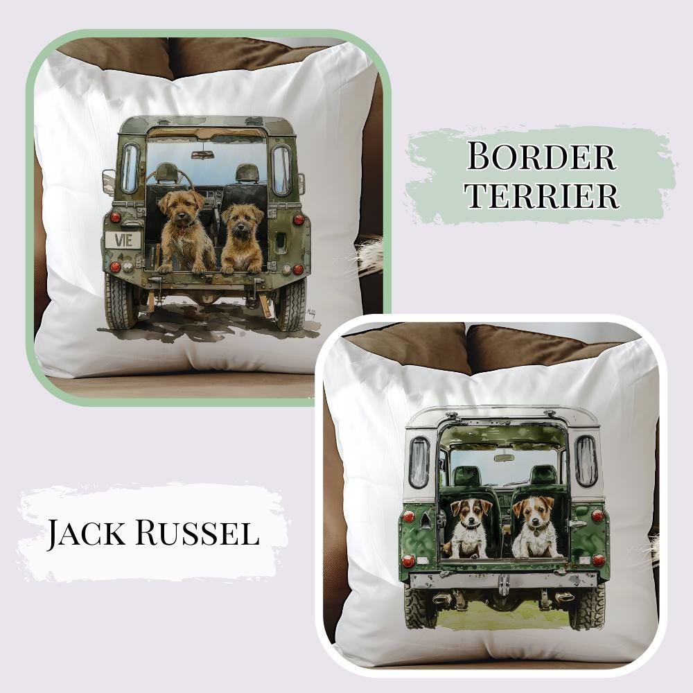 Working Dog Land Rover Velvet Cushion - Lab - Cocker - Collie - Rottweiler - Greyhound - Beagle -Shepherd - Terrier - Gun Dog - Countryside
