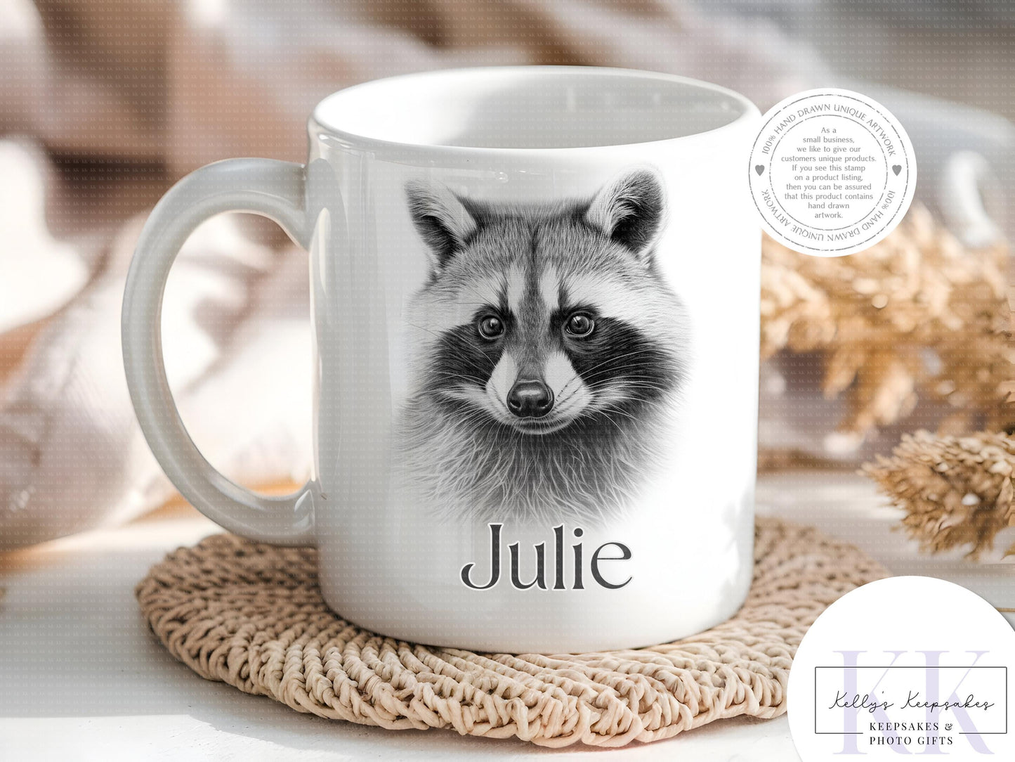 Personalised Sketchy Racoon - Cushion - Mug - Travel Mug - Shopping Bag - Hot Water Bottle - Various Items - Personalised Gifts