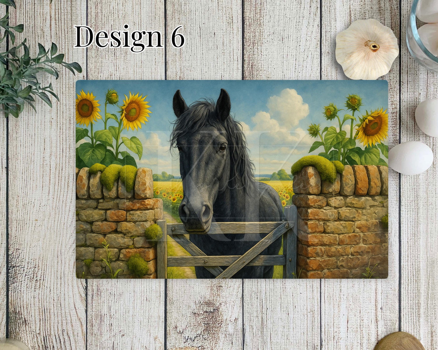 Horse with sunflowers Glass Copping Board - Worktop Saver - Horse Lover - Kitchen Decor - different sizes - Various Designs