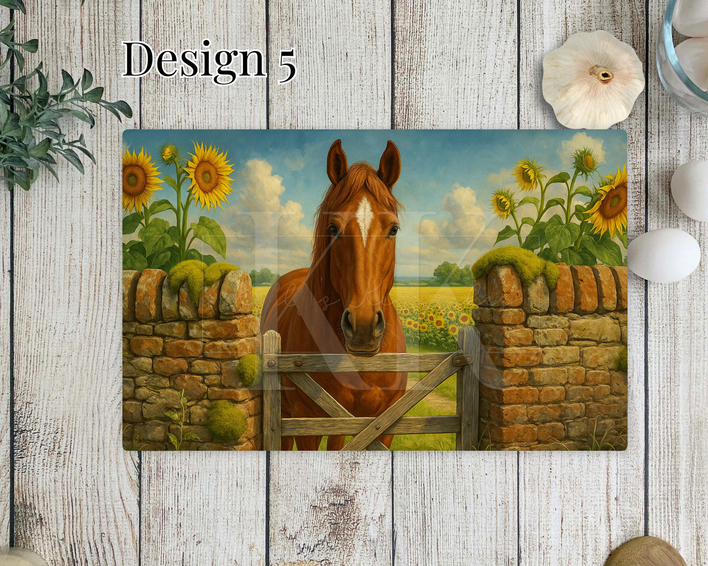 Horse with sunflowers Glass Copping Board - Worktop Saver - Horse Lover - Kitchen Decor - different sizes - Various Designs