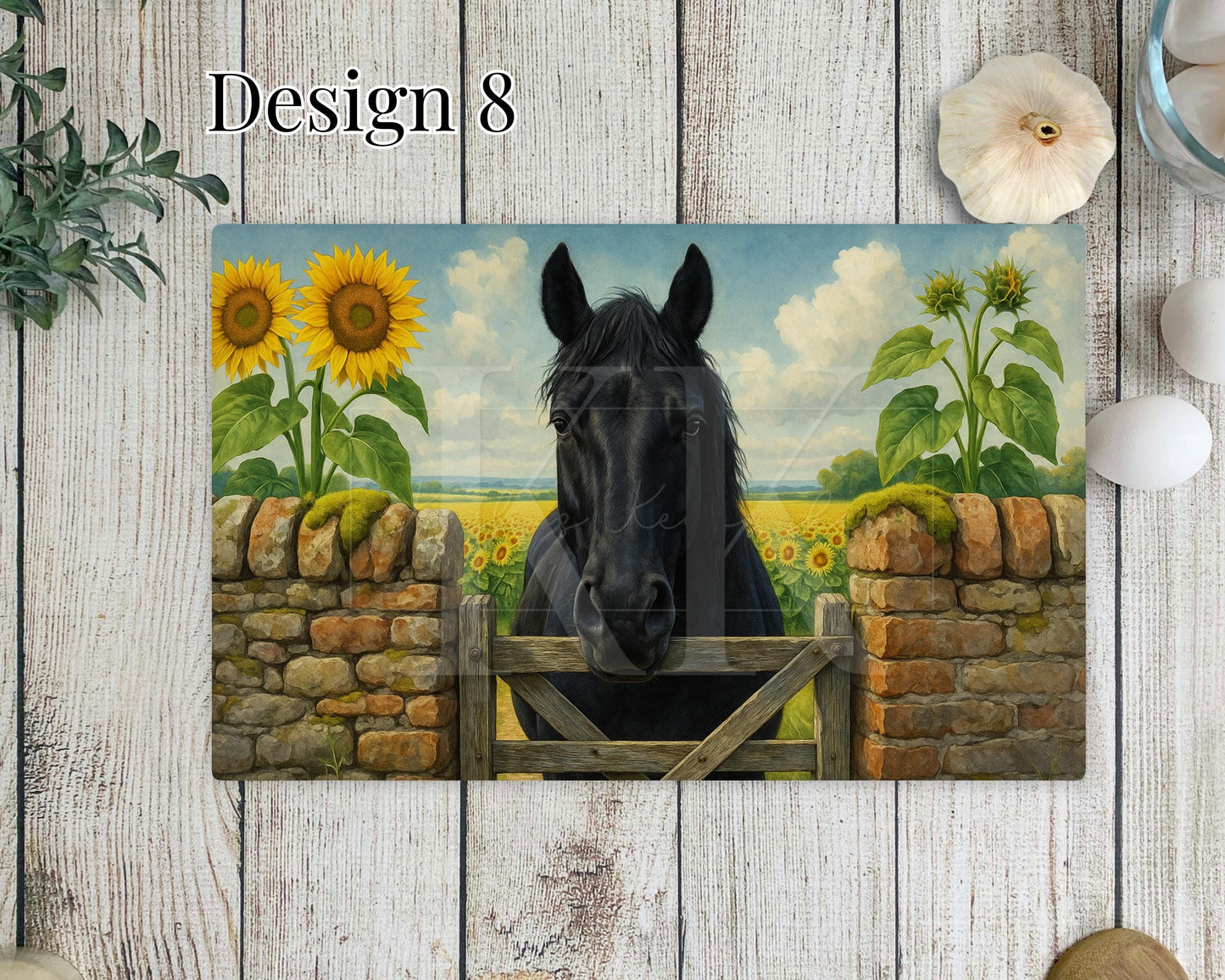Horse with sunflowers Glass Copping Board - Worktop Saver - Horse Lover - Kitchen Decor - different sizes - Various Designs