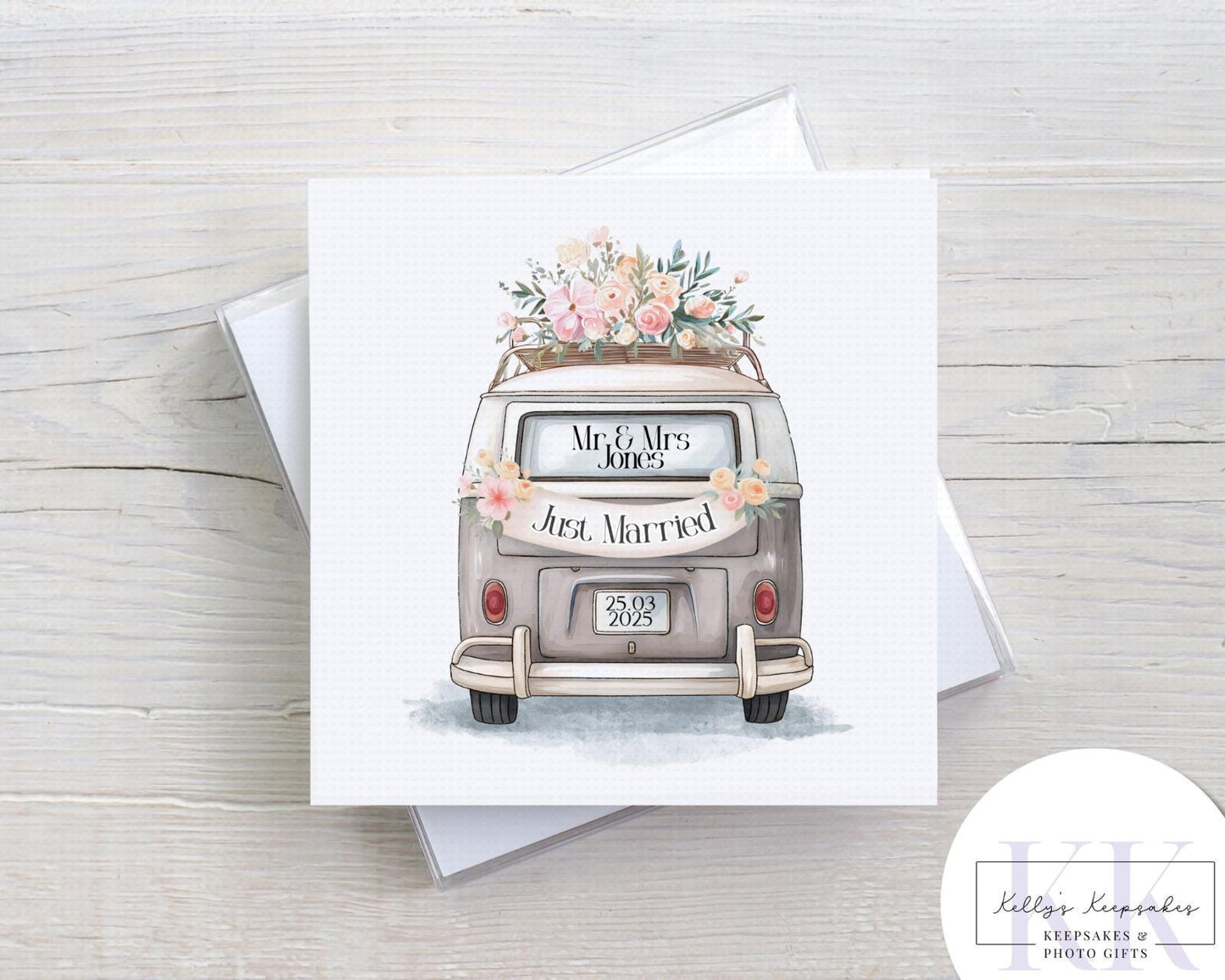 personalised just married campervan card - custom name and date - camper life - wedding card