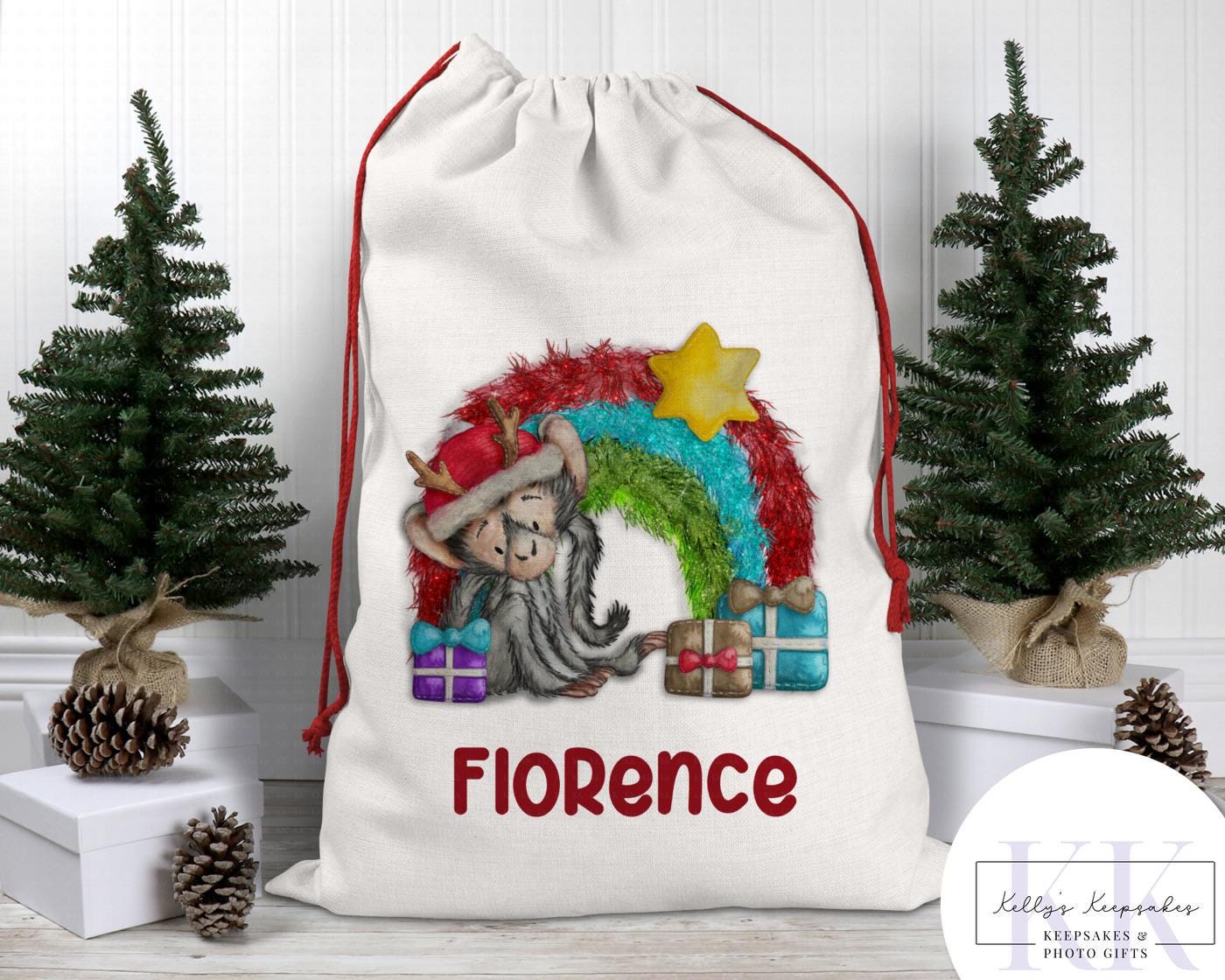 Personalised Christmas Animal Santa Sacks - Christmas Gift Sack - Giraffe - Zebra- Lion and more - Custom Name