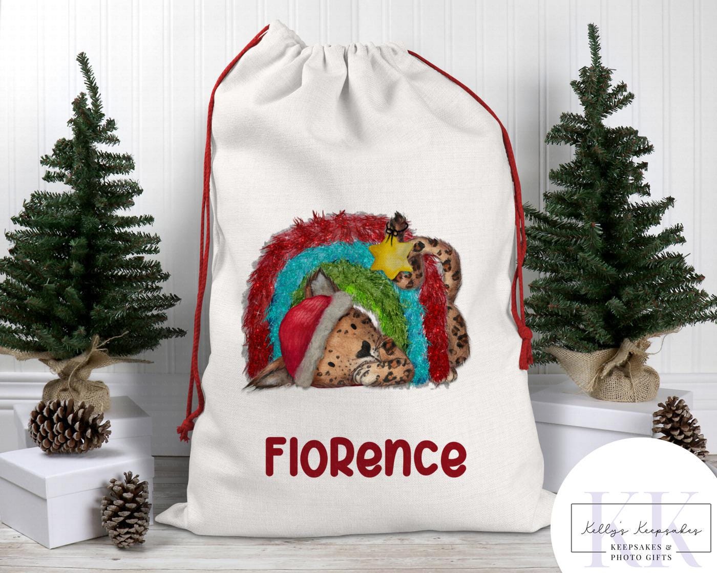 Personalised Christmas Animal Santa Sacks - Christmas Gift Sack - Giraffe - Zebra- Lion and more - Custom Name