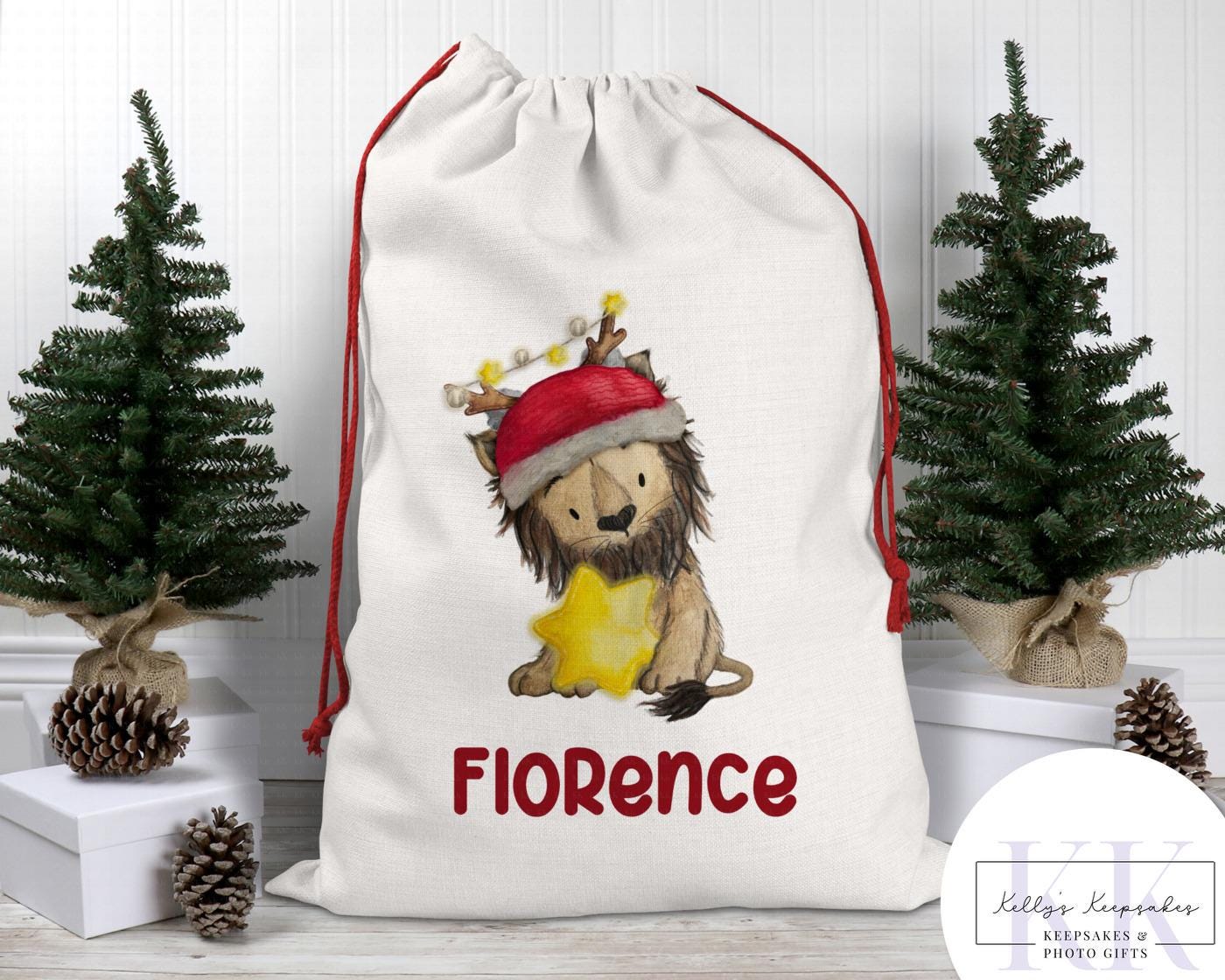 Personalised Christmas Animal Santa Sacks - Christmas Gift Sack - Giraffe - Zebra- Lion and more - Custom Name