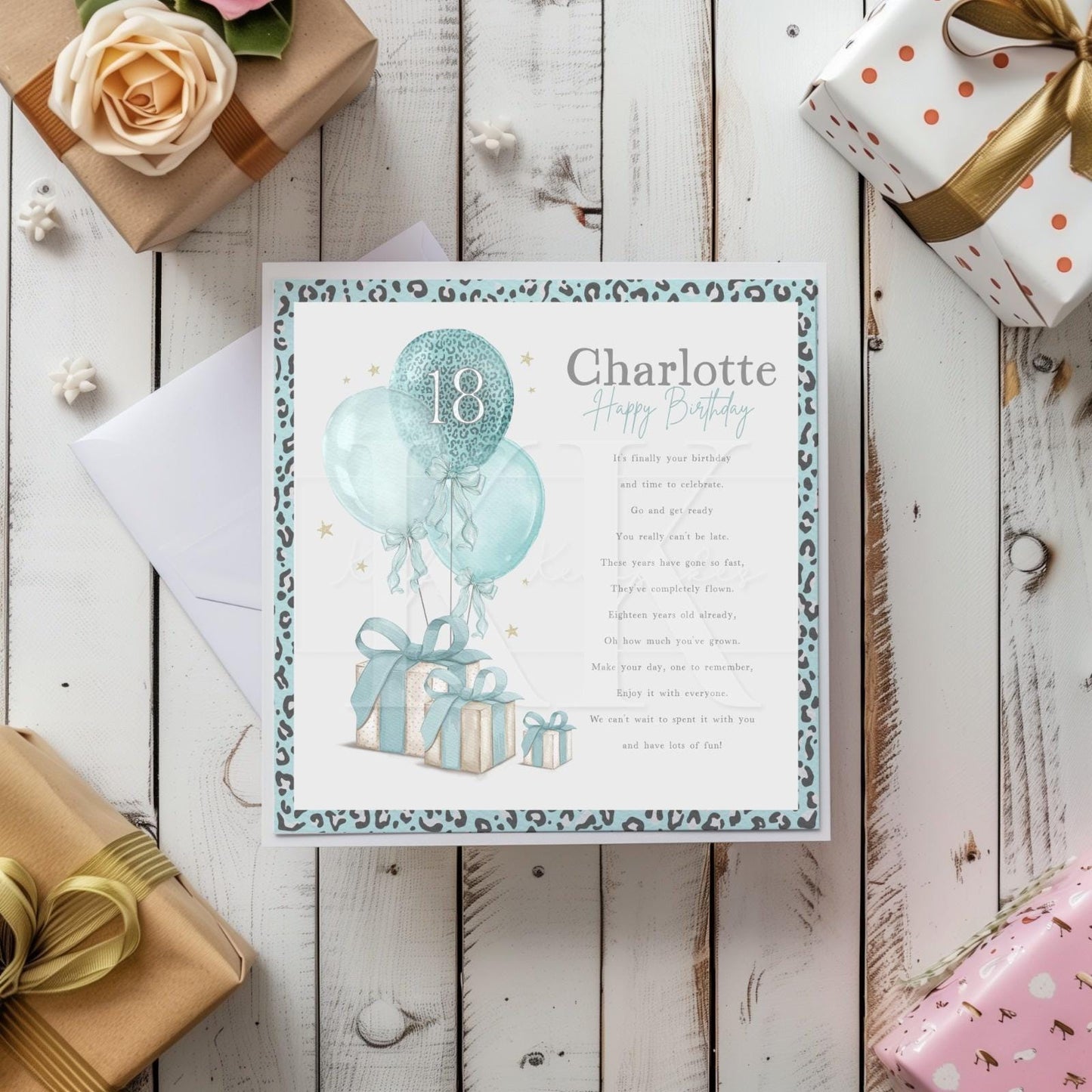 Personalised Age Leopard Print Party Birthday Card - Various Colours- Occasion Card- For Her