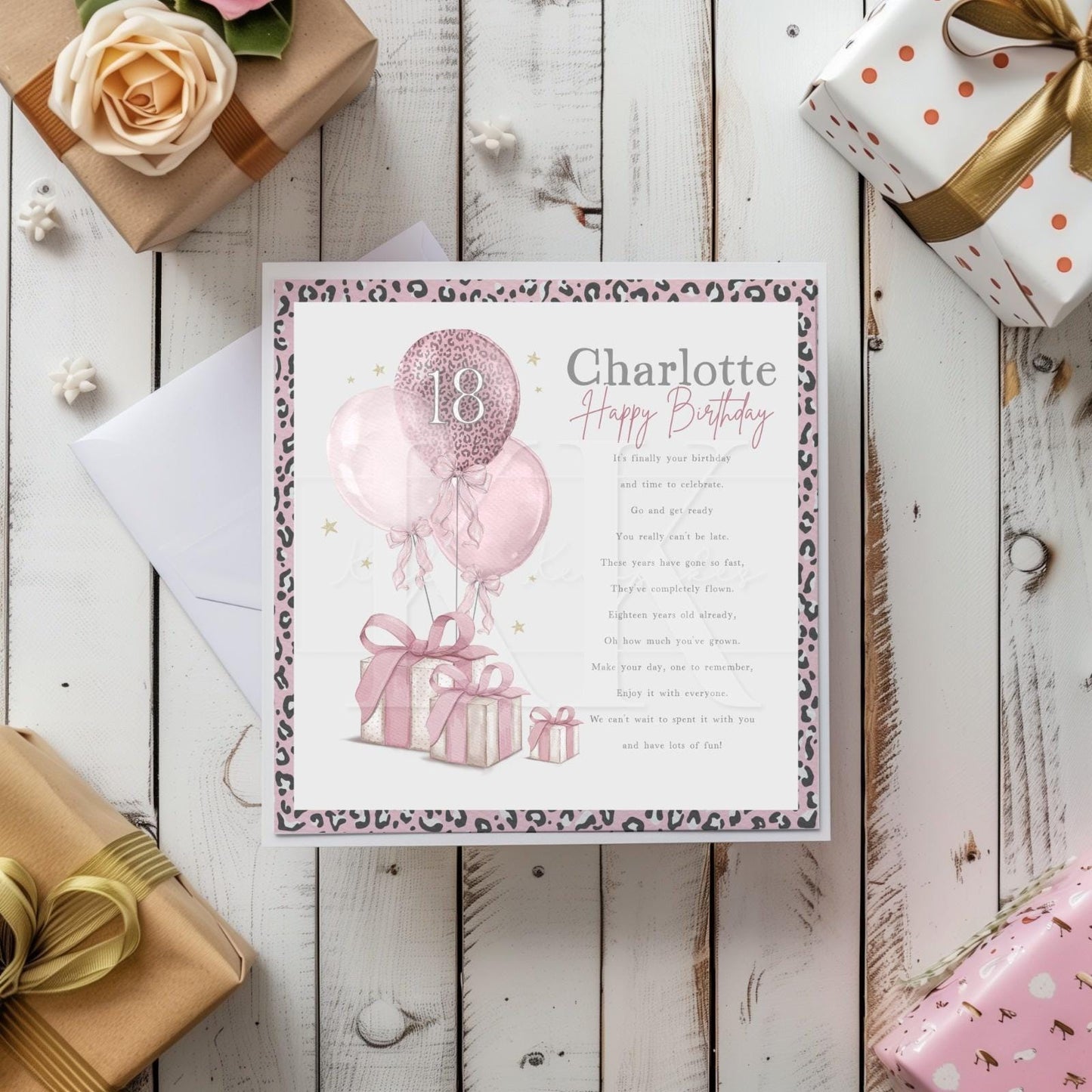 Personalised Age Leopard Print Party Birthday Card - Various Colours- Occasion Card- For Her
