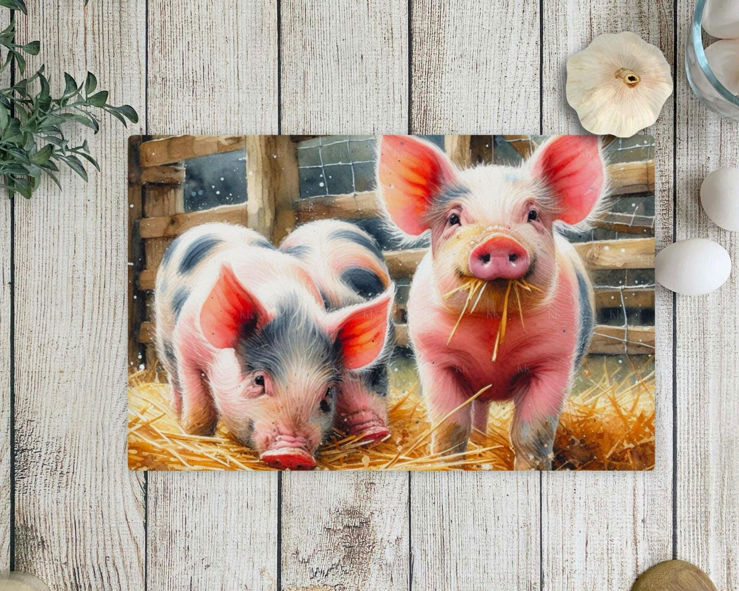 Country Pig Glass Chopping Board - Worktop Saver- Country Decor - Pig Lover - 2 sizes