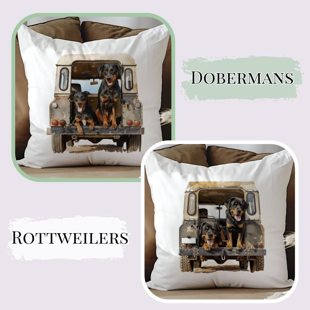 Working Dog Land Rover Velvet Cushion - Lab - Cocker - Collie - Rottweiler - Greyhound - Beagle -Shepherd - Terrier - Gun Dog - Countryside