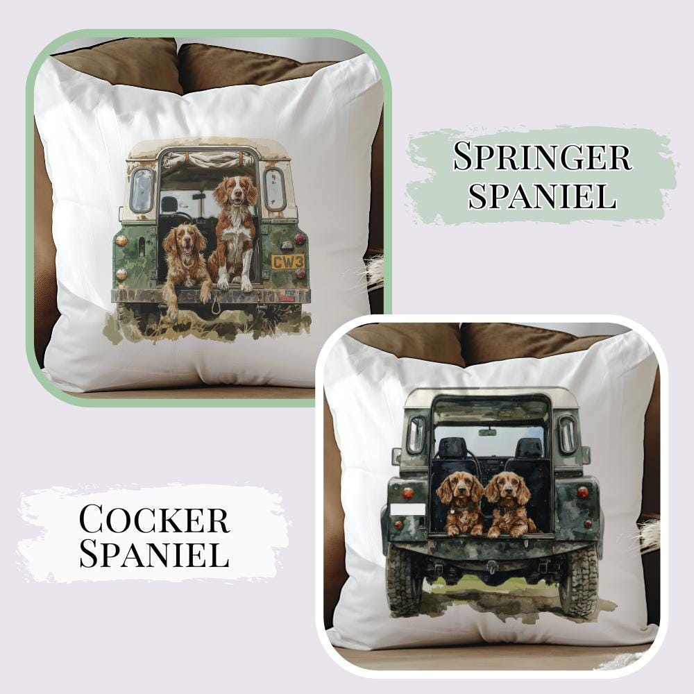Working Dog Land Rover Velvet Cushion - Lab - Cocker - Collie - Rottweiler - Greyhound - Beagle -Shepherd - Terrier - Gun Dog - Countryside