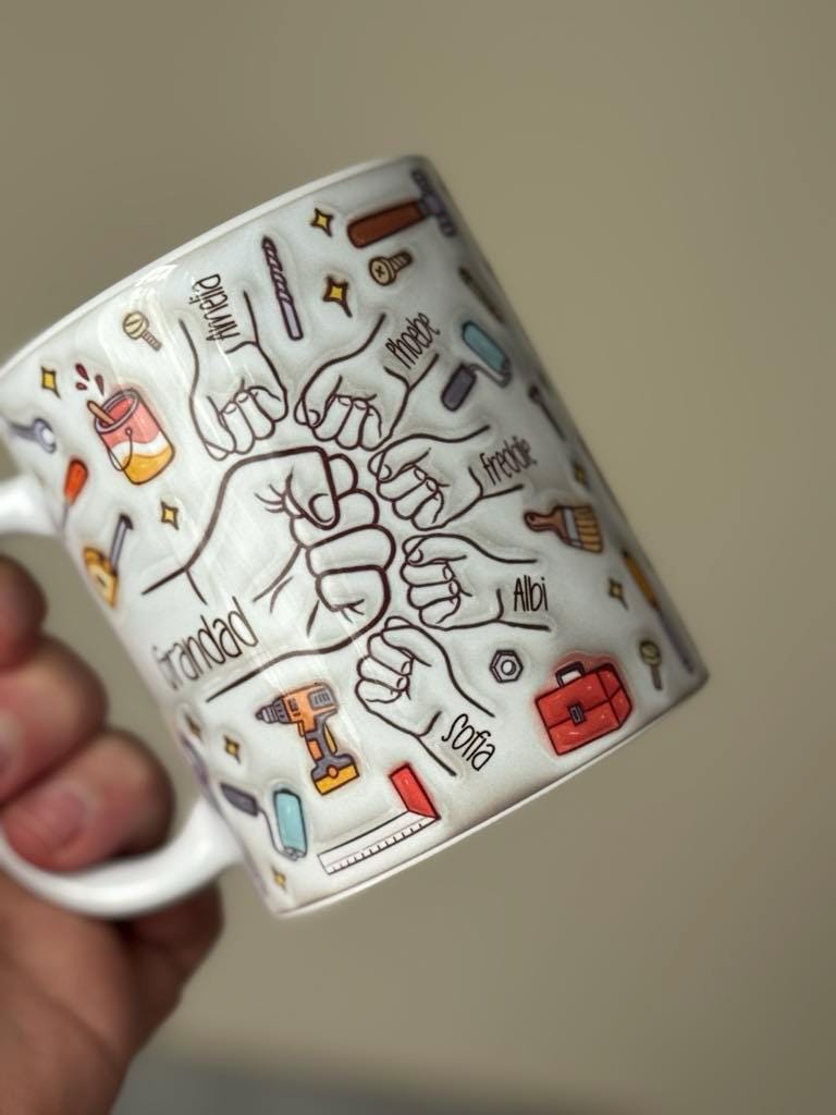 Personalised Tool Fist Bump Dad Mug - Fathers Day - Dad - Step Dad - Gift for him - upto 6 hands - Handy Man - Worker