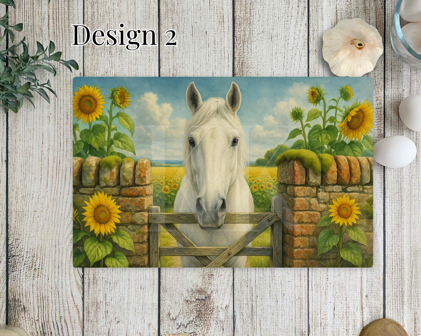 Horse with sunflowers Glass Copping Board - Worktop Saver - Horse Lover - Kitchen Decor - different sizes - Various Designs