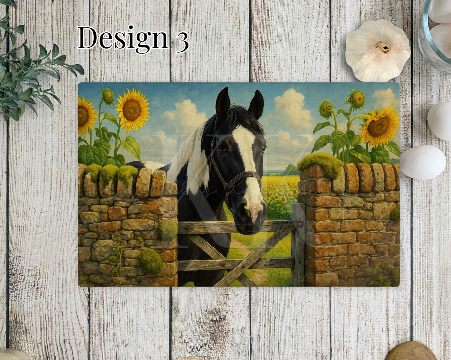Horse with sunflowers Glass Copping Board - Worktop Saver - Horse Lover - Kitchen Decor - different sizes - Various Designs
