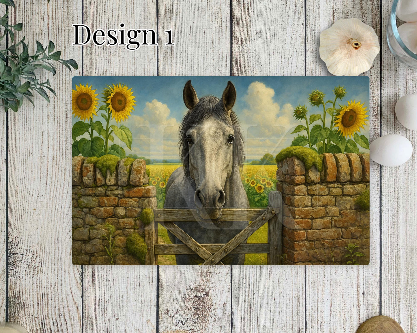 Horse with sunflowers Glass Copping Board - Worktop Saver - Horse Lover - Kitchen Decor - different sizes - Various Designs