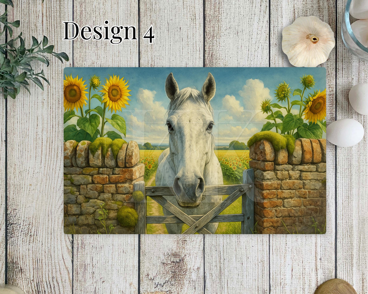 Horse with sunflowers Glass Copping Board - Worktop Saver - Horse Lover - Kitchen Decor - different sizes - Various Designs