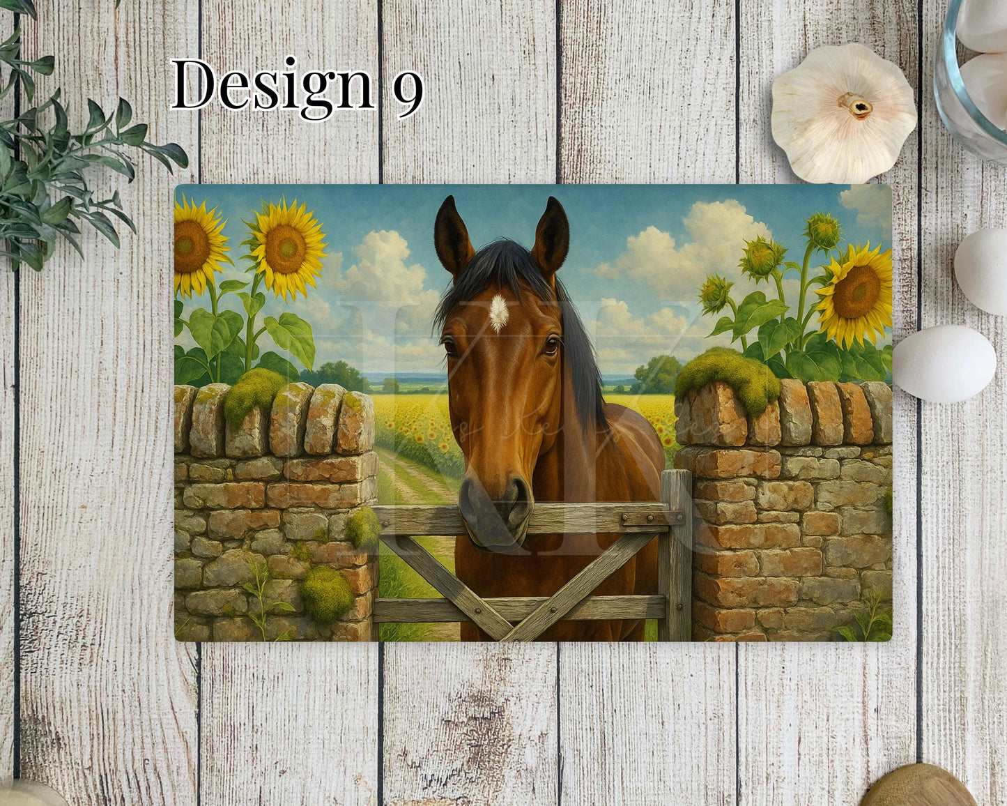 Horse with sunflowers Glass Copping Board - Worktop Saver - Horse Lover - Kitchen Decor - different sizes - Various Designs