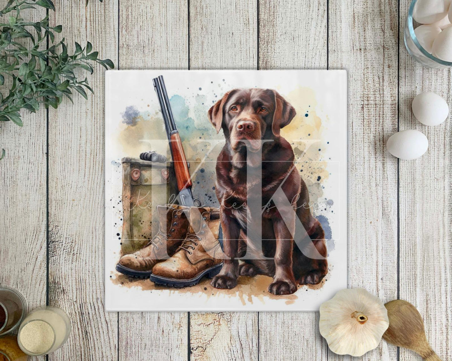 Working Dog Glass Chopping Board - Country Kitchen Decor - Gun Dog - Square Chopping Board - Labrador - Spaniel - Collie