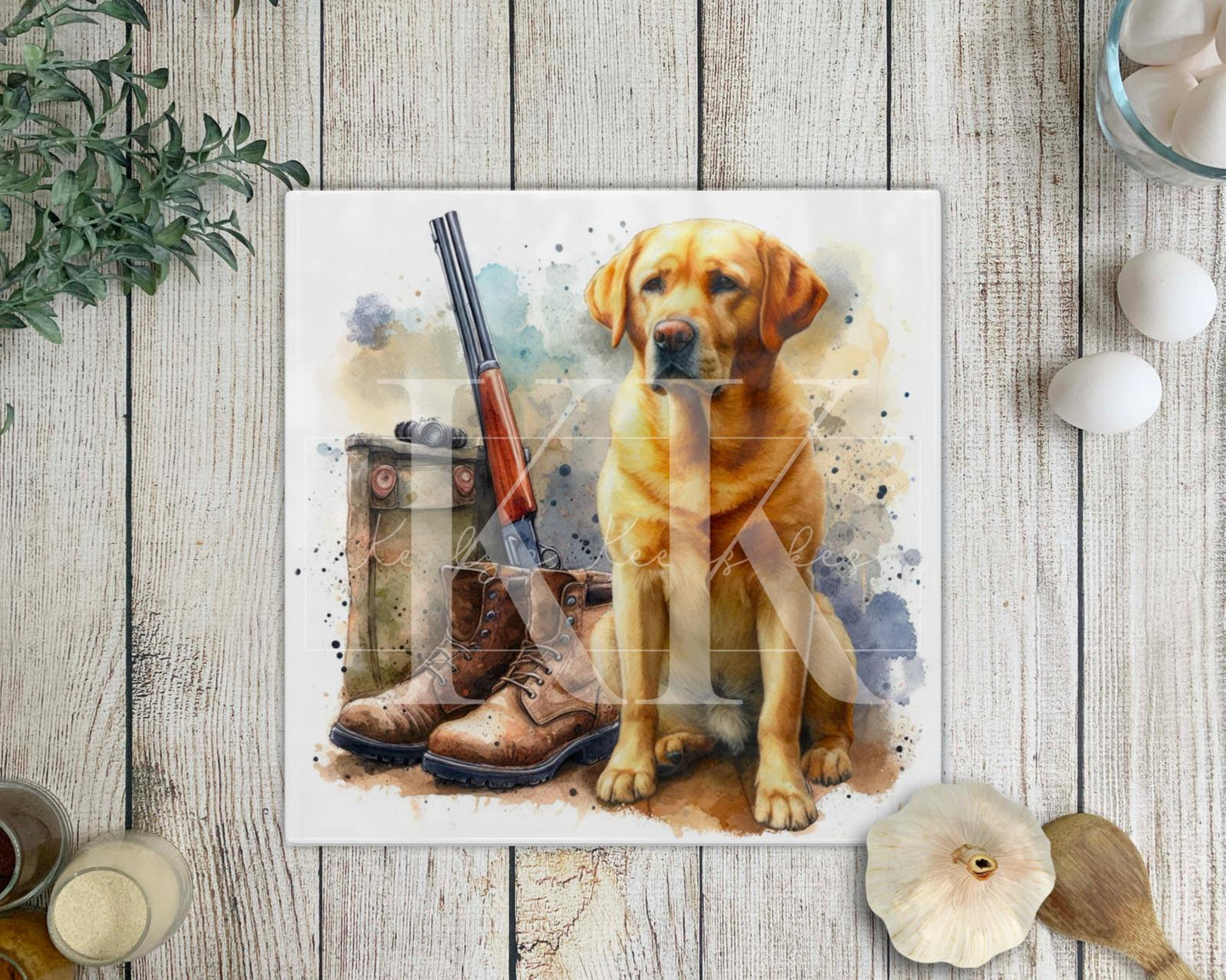 Working Dog Glass Chopping Board - Country Kitchen Decor - Gun Dog - Square Chopping Board - Labrador - Spaniel - Collie