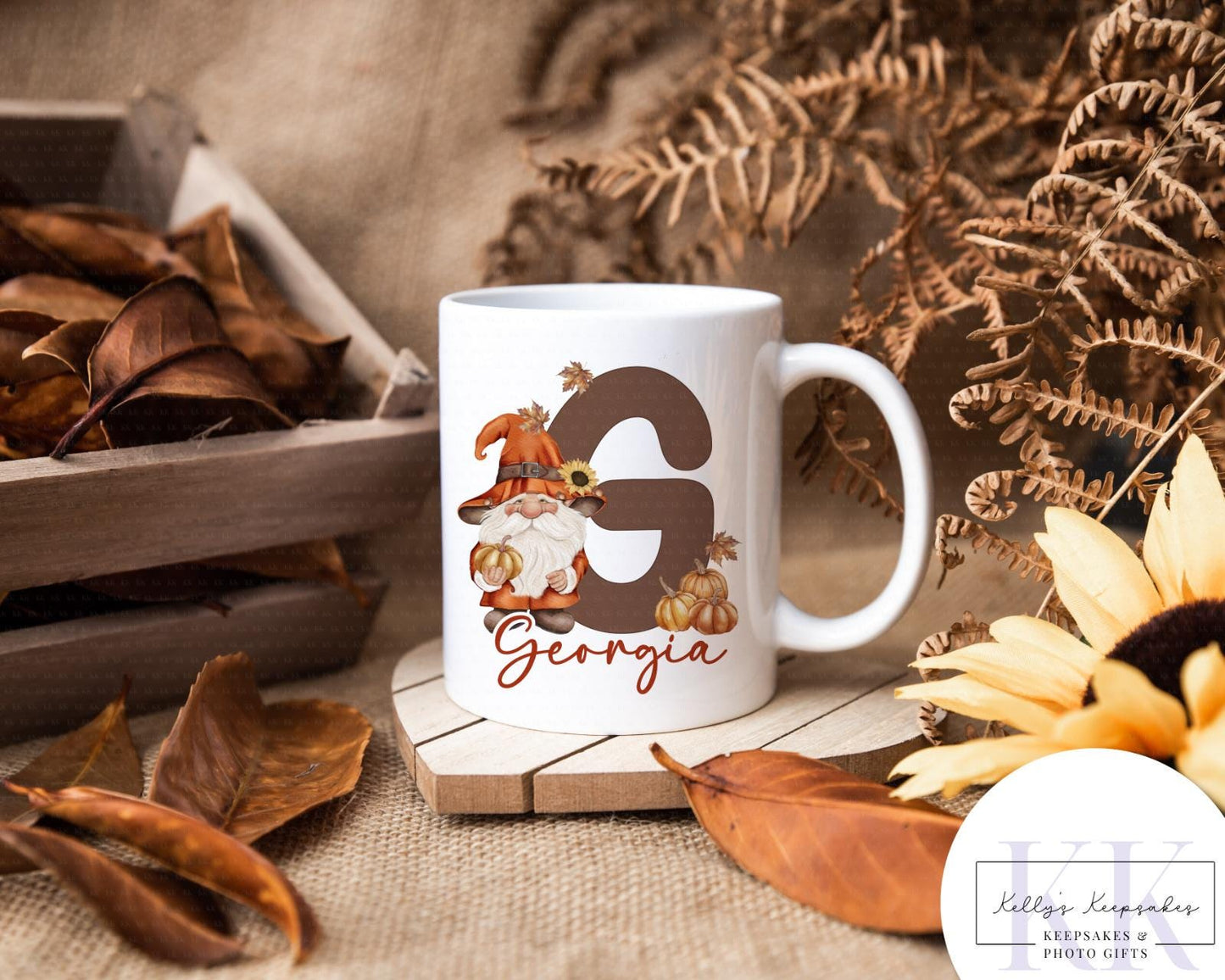 Autumn Gnome Mug - Custom Name - Autumn Coffee Cup | Enamel Camping Mug or White Ceramic - Pumpkin Mug - Autumn Gift - Hot Water Bottle