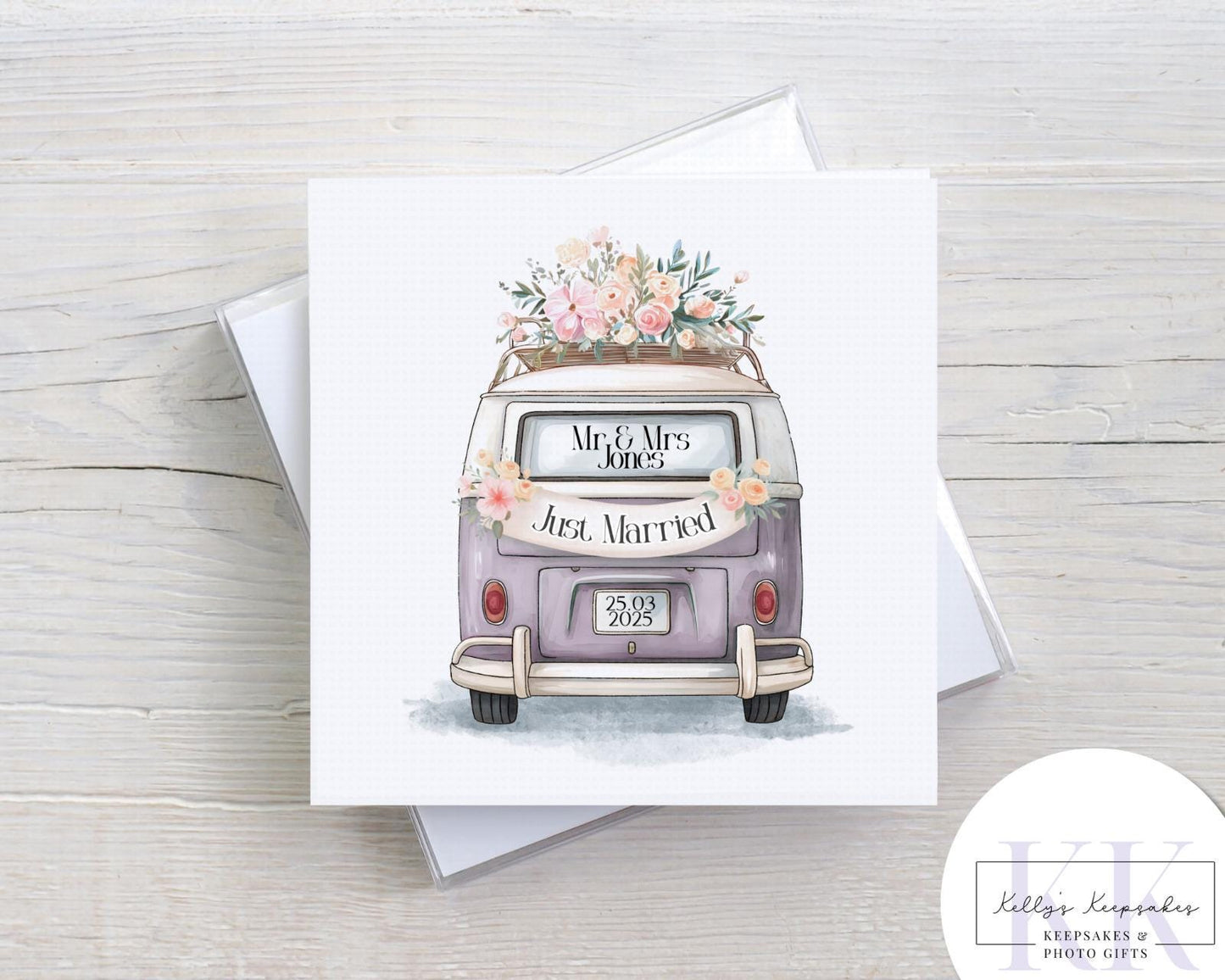 personalised just married campervan card - custom name and date - camper life - wedding card