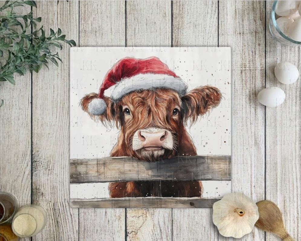 Christmas Highland Cow or Cow Glass Chopping Board - Worktop Saver- Winter Highland coo - Winter Decor - Snow - Country Kitchen Decor