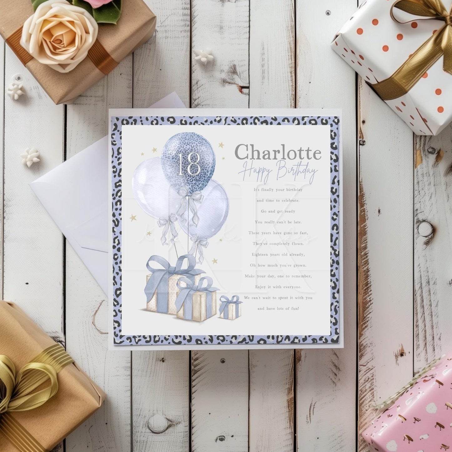 Personalised Age Leopard Print Party Birthday Card - Various Colours- Occasion Card- For Her