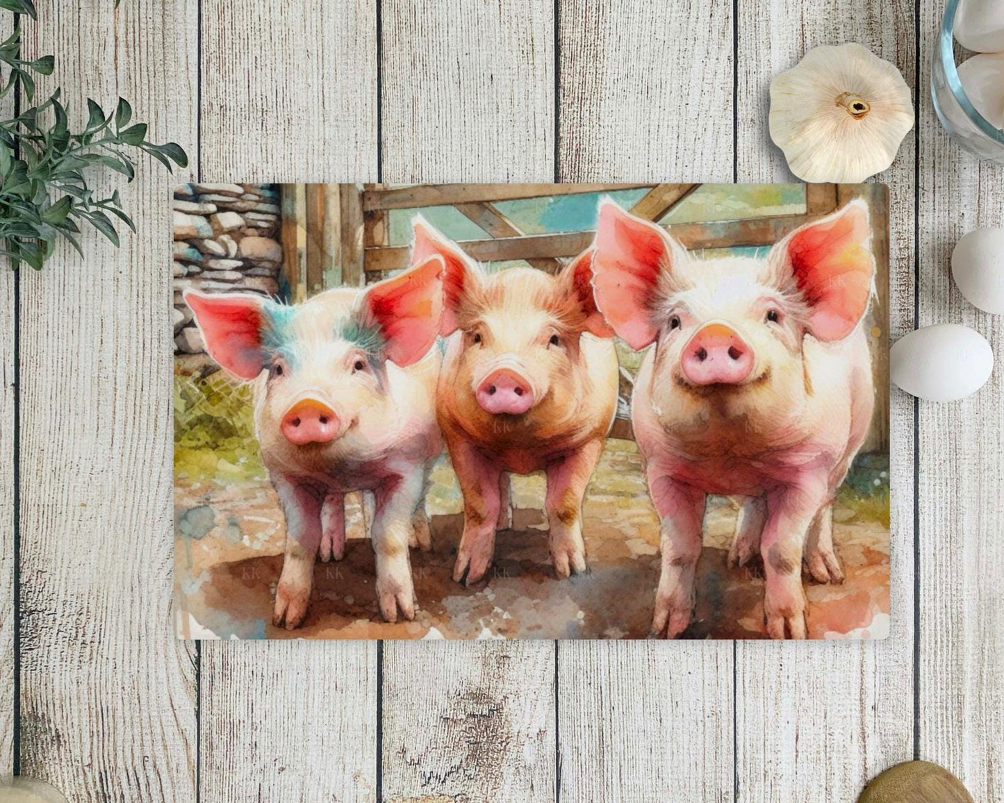 Country Pig Glass Chopping Board - Worktop Saver- Country Decor - Pig Lover - 2 sizes