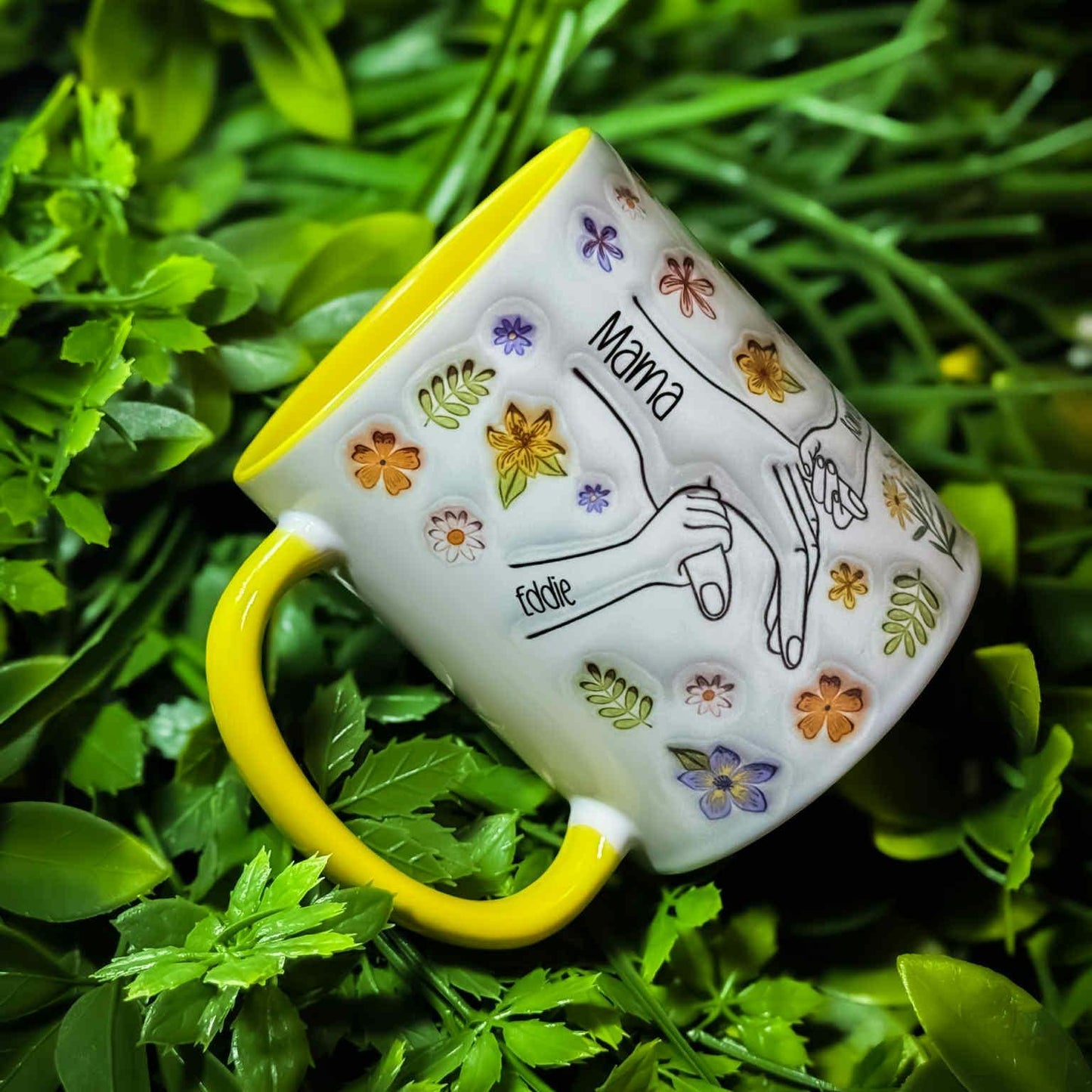 Personalised Holding Mums Hand Mug - Gift for mum - Mum & Children - Nan - Grandma - Gift for her - upto 6 hands. READ DESCRIPTION