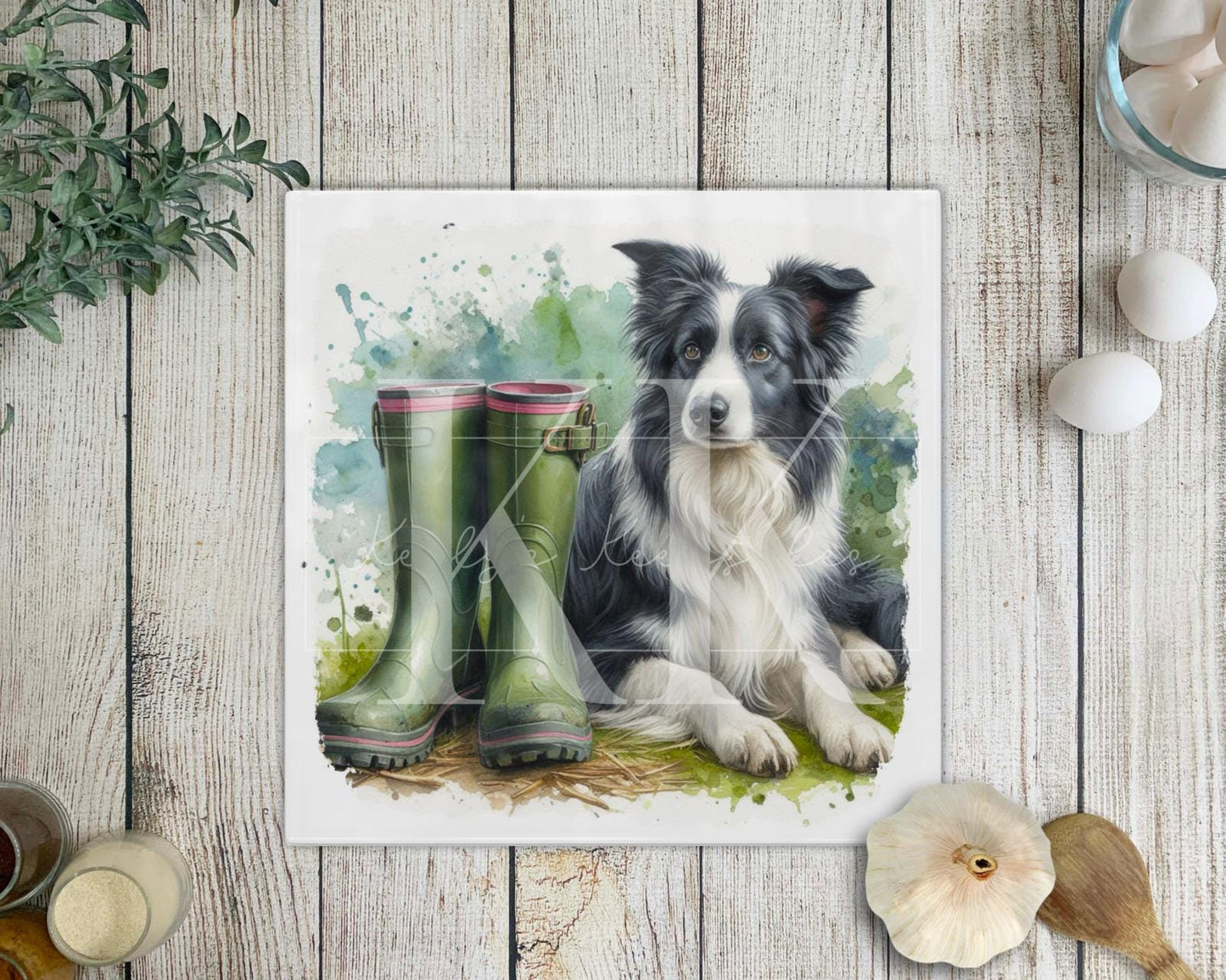 Working Dog Glass Chopping Board - Country Kitchen Decor - Gun Dog - Square Chopping Board - Labrador - Spaniel - Collie