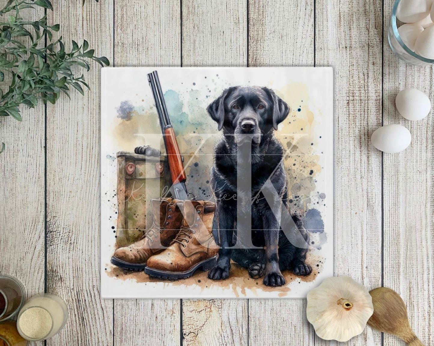 Working Dog Glass Chopping Board - Country Kitchen Decor - Gun Dog - Square Chopping Board - Labrador - Spaniel - Collie