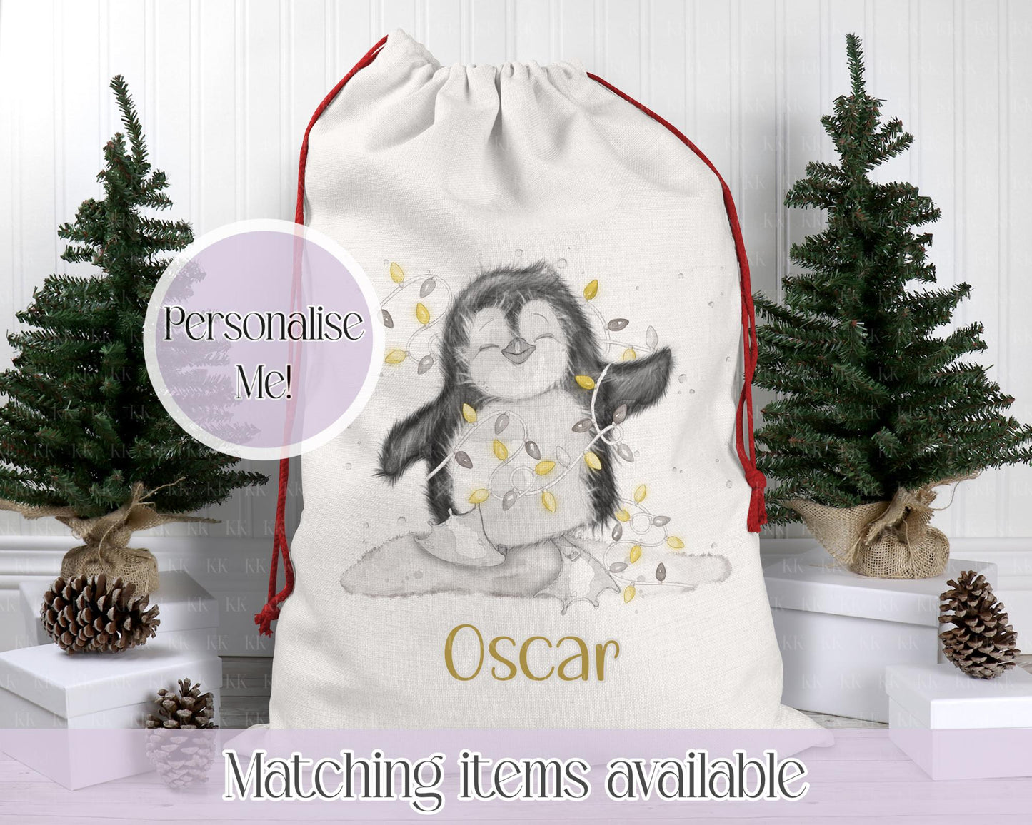 Personalised Penguin Santa Sack. Christmas Sack - Christmas Bag - For kids- for him - for her- Toy Sack